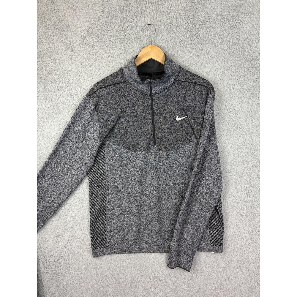Nike Golf Pullover Mens Large Gray Dri-FIT 1/4 Zip Long Sleeve Golf Striped Mens